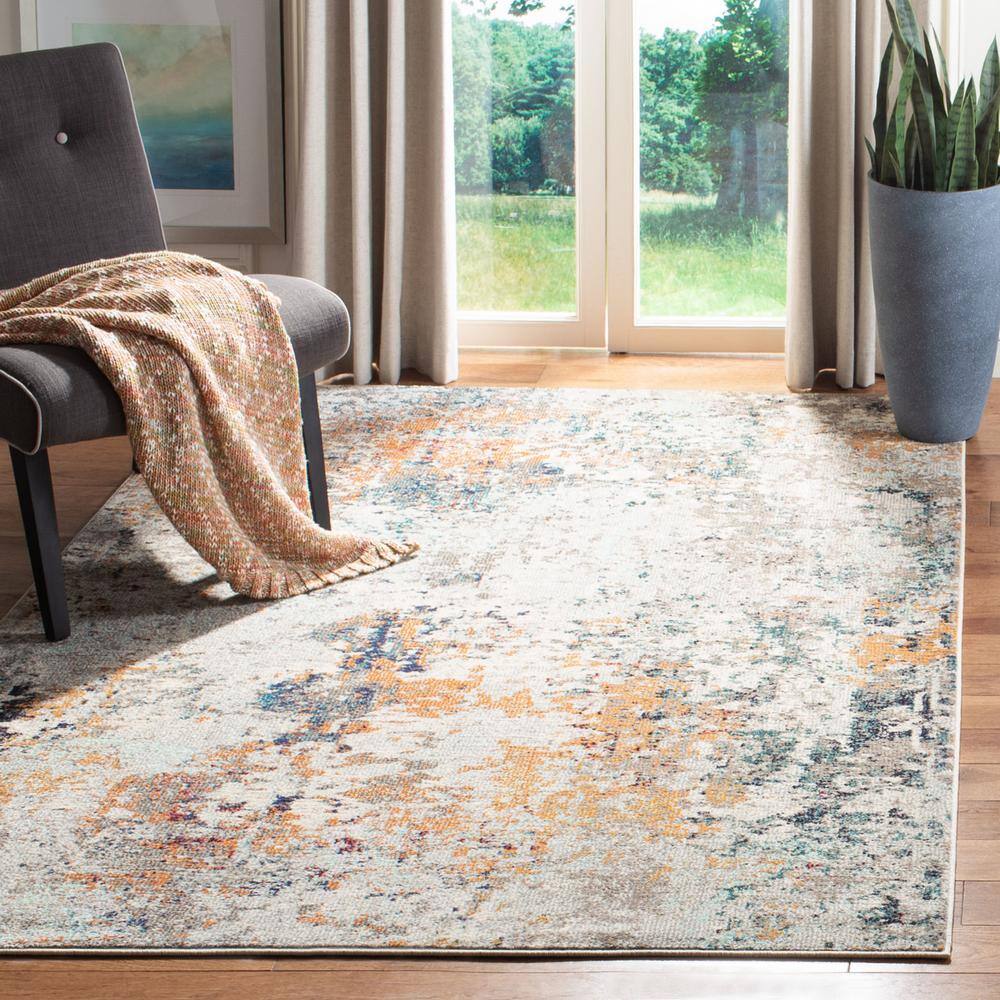 Gray and Beige Abstract Synthetic Area Rug