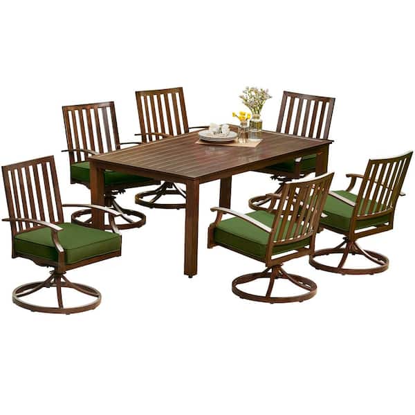 Royal Garden Bridgeport 7-Piece Aluminum Motion Outdoor Dining Set with Green Cushions
