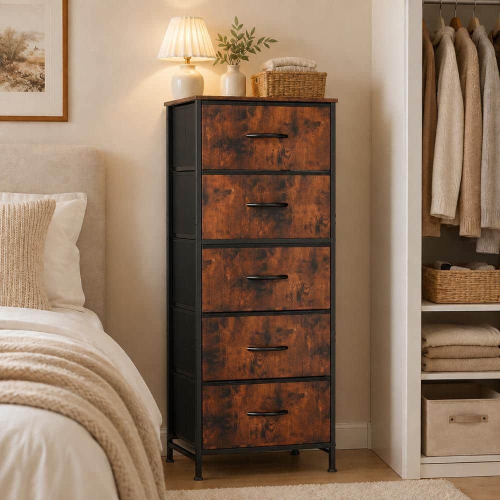 WONDER COMFORT Classical Rust Brown 5 Drawer 11.8 in. Wide Chest WONDER COMFORT Classical Rust Brown 5 Drawer 11.8 in. Wide Chest