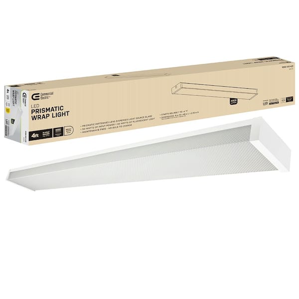 Commercial Electric 4 ft. x 6 in. 80W Equivalent 4000 Lumens White  Integrated LED Shop Light Prismatic Lens 120-277V 4000K Bright White  568061410SH - The Home Depot