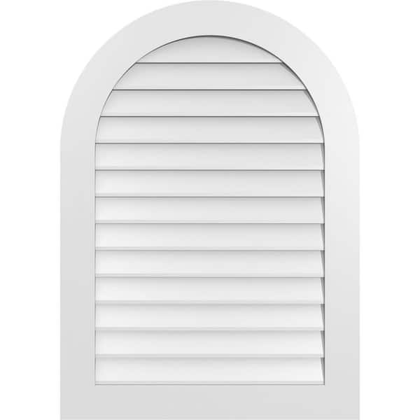 Ekena Millwork 30 in. x 42 in. Round Top White PVC Paintable Gable Louver Vent Non-Functional