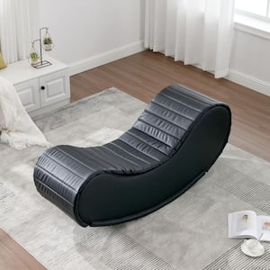 59 in. Decompression Modern PU Relax Yoga Chaise Curved Sofa Rocking Leisure Bench Chair for Living Room Bedroom, Black
