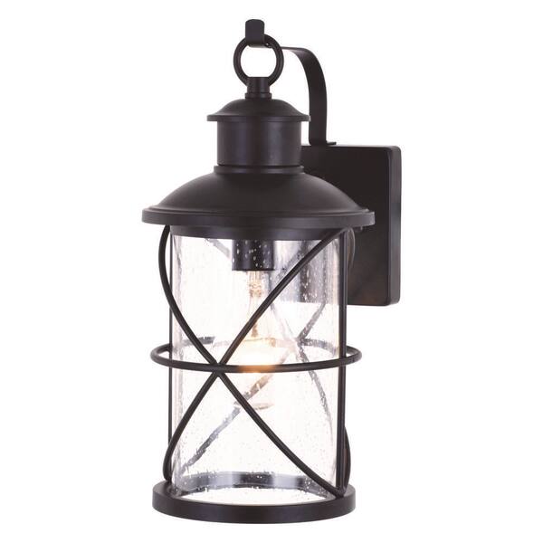 Vaxcel Adams 1 Light Black Dusk To Dawn Outdoor Wall Lantern Clear 