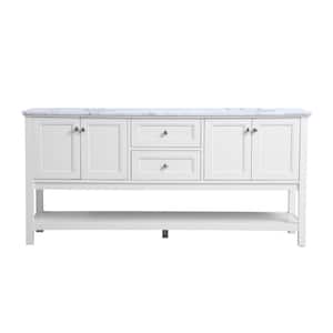 Timeless Home 72 in. W x 22 in. D x 33.75 in. H Double Bathroom Vanity in White with White Marble and White Basin