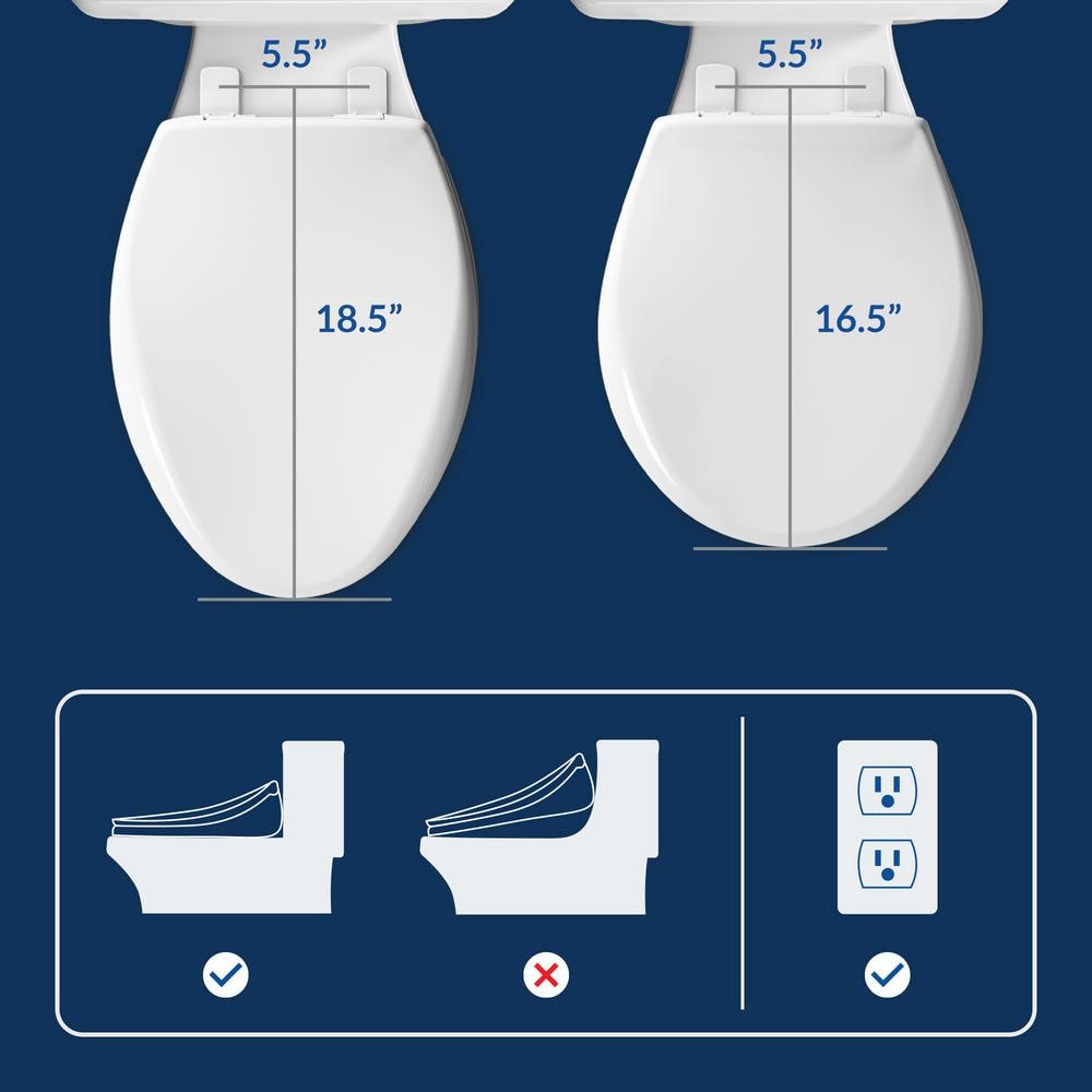 Elongated White Heated Bidet Toilet Seat with Remote