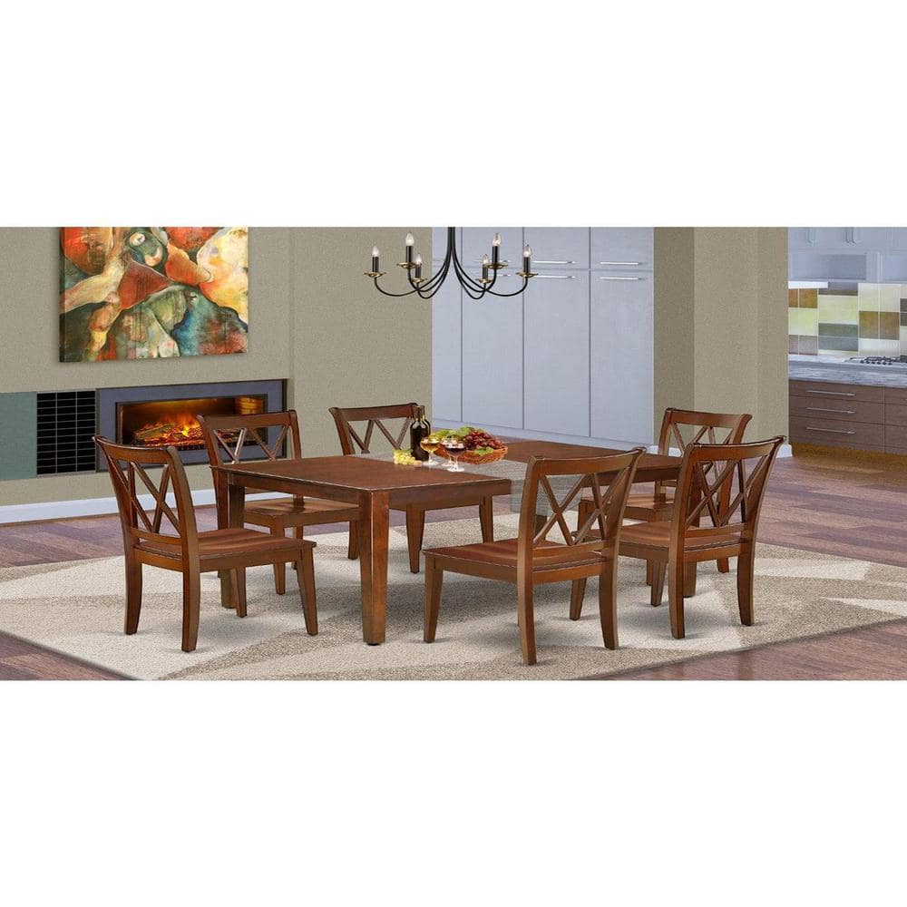 7-Piece Rectangle Mahogany Finish Solid Wood Top Dining Table with 6 Chairs with Cross Back price history on PriceWatchPro