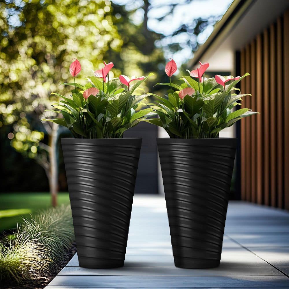29 in. High Large Spiral Black Plastic Round Planter / Pot with Drainage Holes (Set of 2) price history on PriceWatchPro