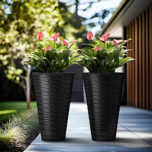29 in. High Large Spiral Black Plastic Round Planter / Pot with Drainage Holes (Set of 2)