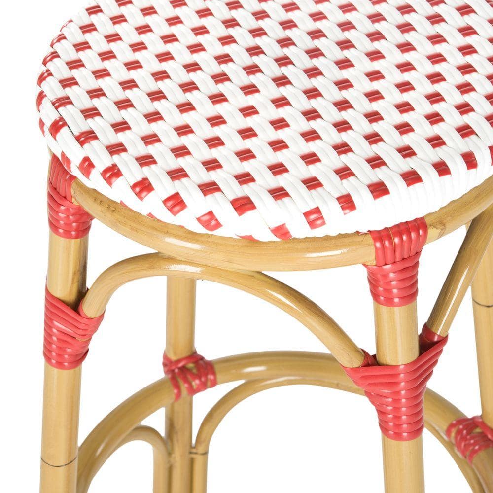 Coastal Farmhouse Red & White Faux Bamboo Bar Stool