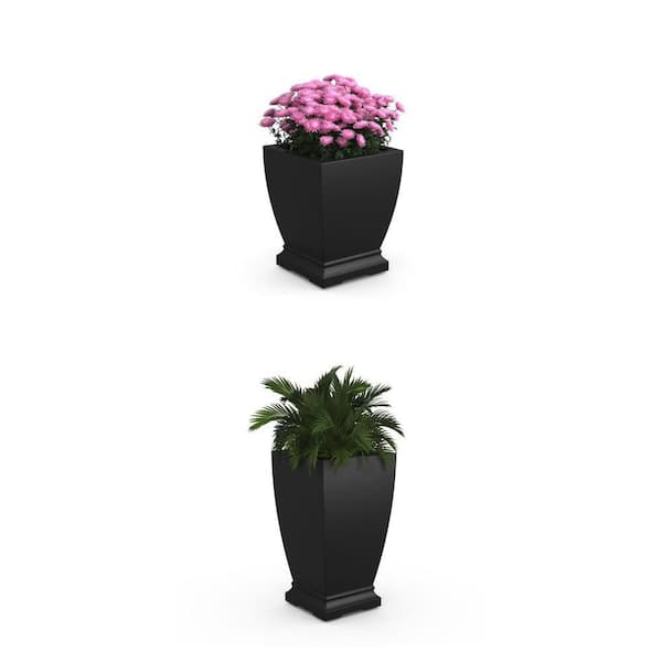 Acadia Self-Watering Black Polyethylene Planter Combo: 16 in. Square and 28 in. Tall