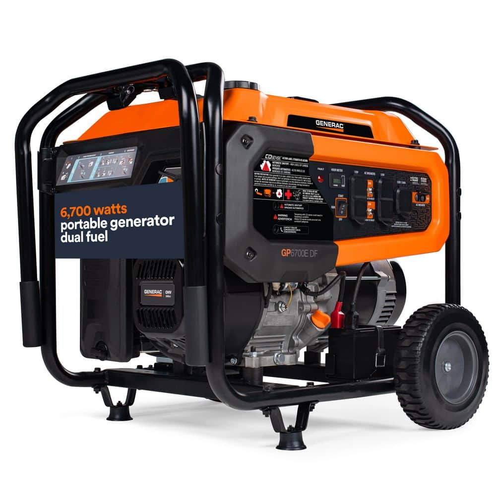 Generac 8,250/6,700 Watt Electric Start Dual Fuel Portable Generator w/ CoSense for Outdoor Events and Power Outages