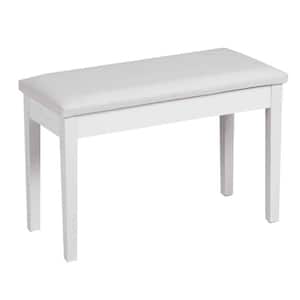 White PU Leather Piano Bench Solid Wood Padded Double Duet Keyboard Seat w/Storage Box 29.5 in. L x14 in. W x 19.5 in. H