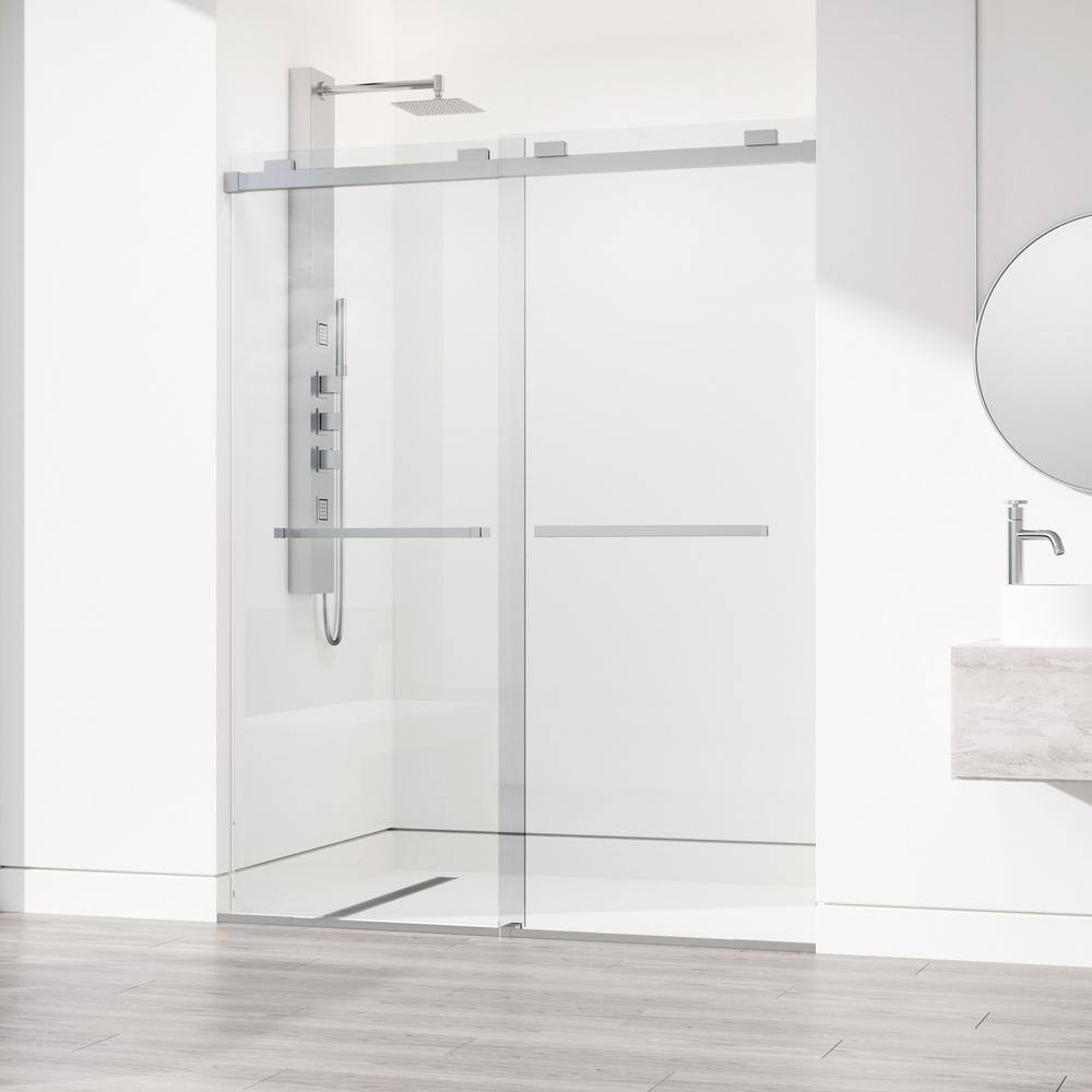 Houston Frameless Sliding Shower Door with Clear Glass and Stainless Steel Finish