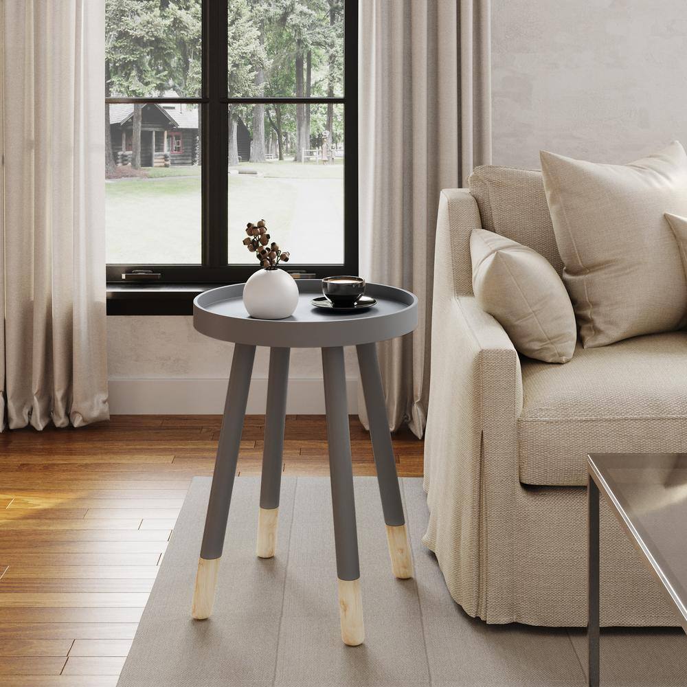White Wooden Round Tray Top Color-Block Side Table - thumbnail 4