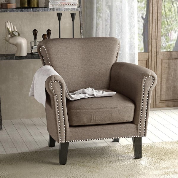 Noble House Brice Light Coffee Fabric Nailhead Trim Club Chair