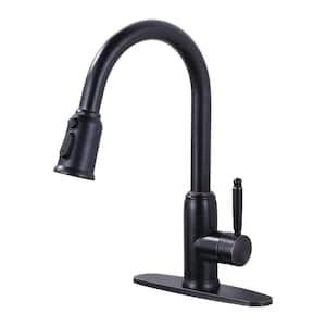 3-Spray Patterns Single Handle Pull Down Sprayer Kitchen Faucet with Deck Plate in Stainless Steel Oil Rubbed Bronze