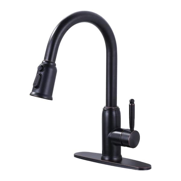 AVITAS 3-Spray Patterns Single Handle Pull Down Sprayer Kitchen Faucet with Deck Plate in Stainless Steel Oil Rubbed Bronze