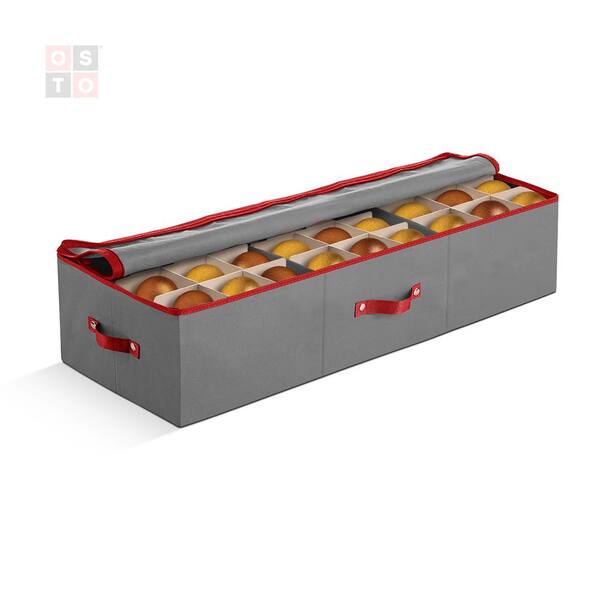 OSTO 36.5 in. Gray Non-woven Ornament Storage Box (72-Ornaments)
