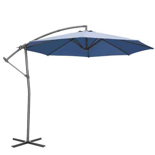 OVASTLKUY 10 ft. Cantilever Umbrella, Large Hanging Market Patio Umbrella in Navy Blue