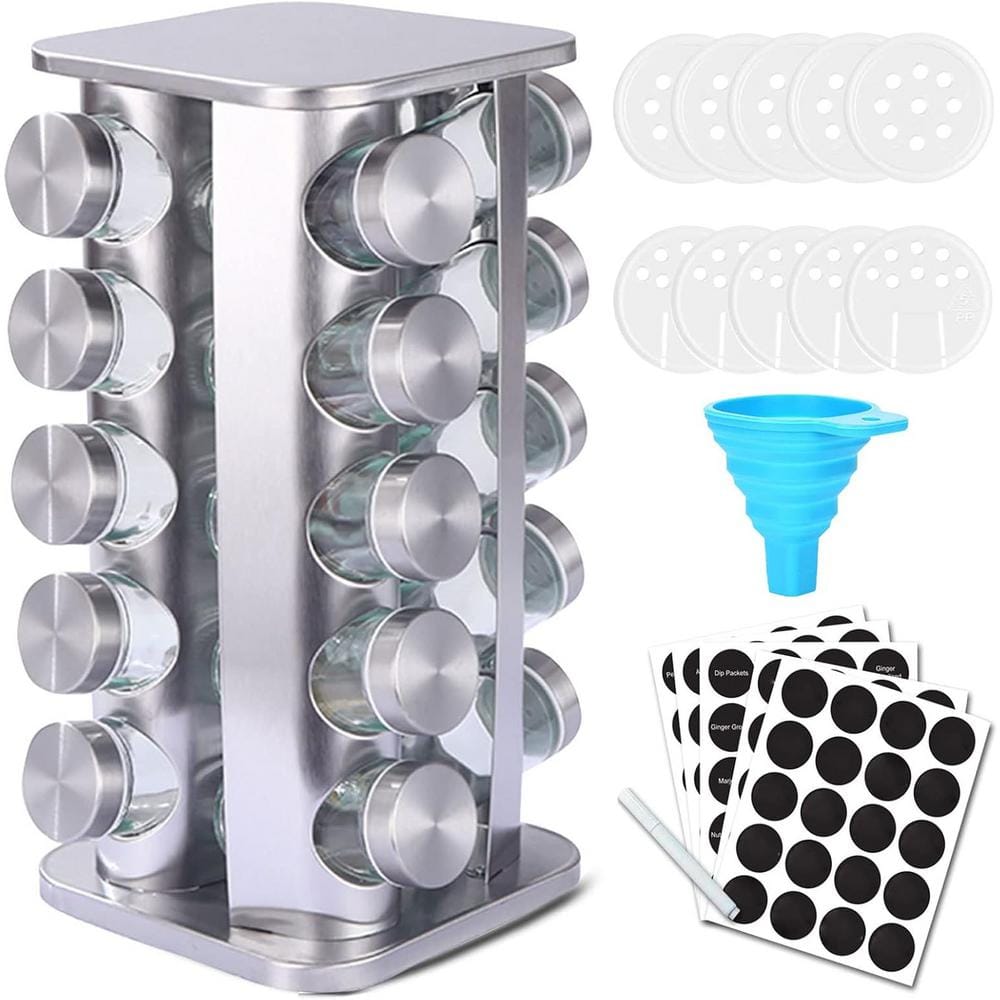 20-shelf Rotating Spice Rack Organizer Carousel Tower Stainless Steel in Si