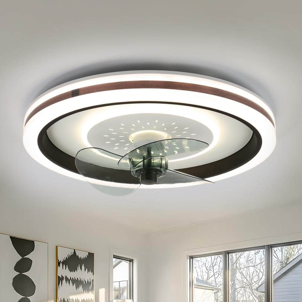 19 in. Indoor Black Ceiling Fan with Integrated LED Light and Remote Low Profile Ceiling Lighting -  Bella Depot, DC2010