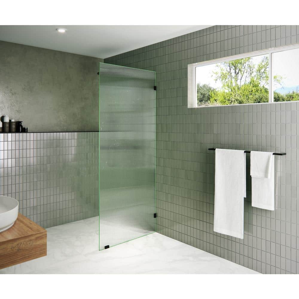 Gaia 30 in. x 78 in. Matte Black Fluted Glass Shower Panel