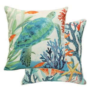 24 in. x 24 in. Marine Life Outdoor Pillow Throw Pillow in Multi Includes 1 Throw Pillow
