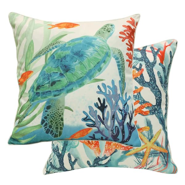 OUTDOOR DECOR BY COMMONWEALTH 24 in. x 24 in. Marine Life Outdoor Pillow Throw Pillow in Multi Includes 1 Throw Pillow