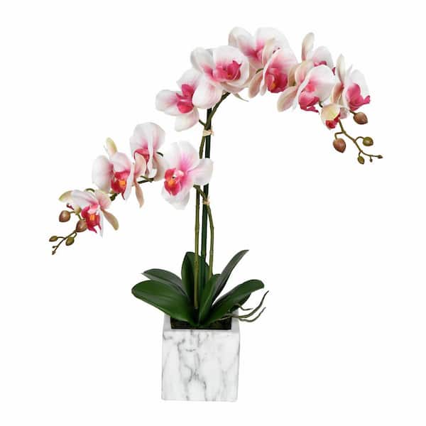 Vickerman 22 in. Pink and White Artificial Phalaenopsis Orchid Floral Arrangement in Pot