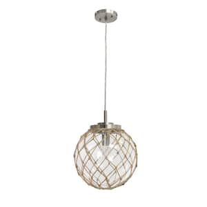 12 in. Nautical Netted Glass Sphere Pendant Light, for Beach House, Island Lighting, Entryway, Hallway, Clear