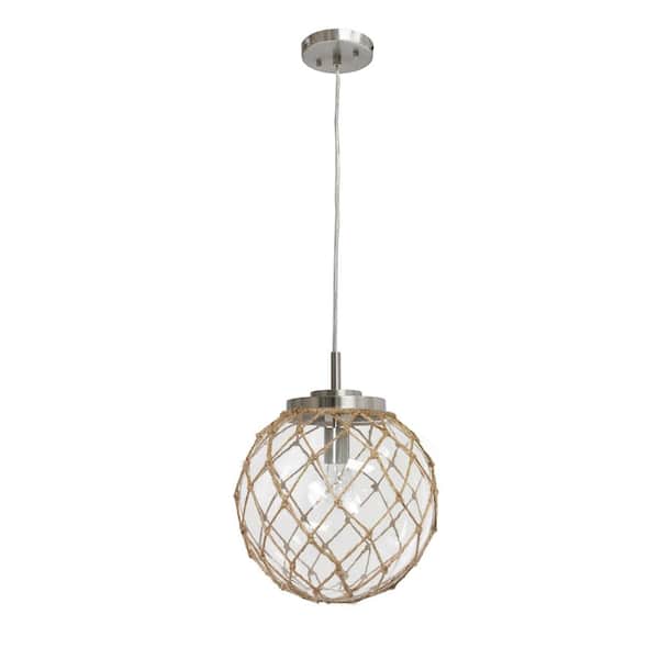 Lalia Home 12 in. Nautical Netted Glass Sphere Pendant Light, for Beach House, Island Lighting, Entryway, Hallway, Clear