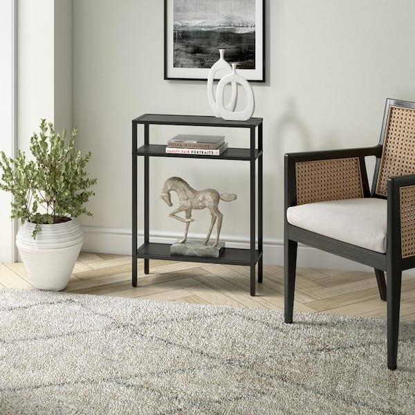 Meyer&Cross Ricardo 22 in. Blackened Bronze Rectangle Glass Console Table with Metal Shelves