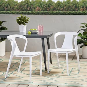 Noble House Ivy White Stackable Plastic Outdoor Dining Chair (2-Pack ...