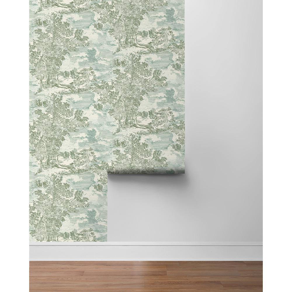 Willow Green Self-Adhesive Scenic Toile Wallpaper