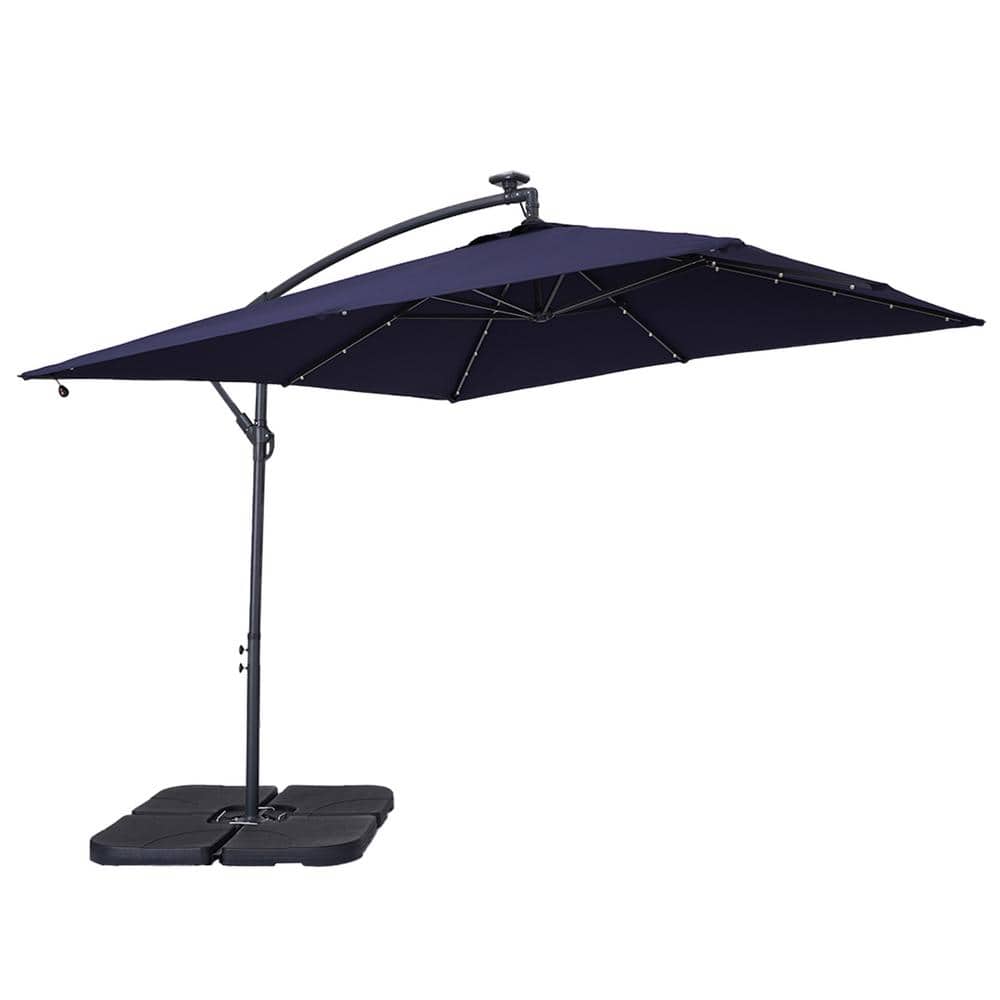 All weather 8.2 ft. Steel Cantilever No Tilt LED Square Patio Umbrella in D