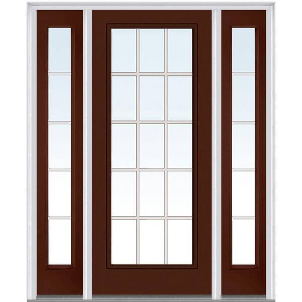 MMI Door 60 in. x 80 in. Internal Grilles Left-Hand Inswing Full Lite Clear Painted Steel Prehung Front Door with Sidelites