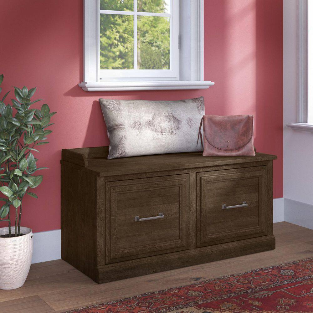 Ash Brown Engineered Wood Entryway Shoe Storage Bench with Doors