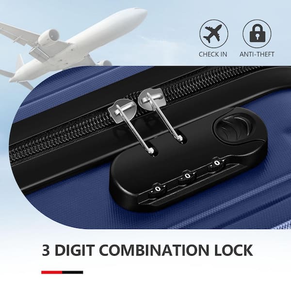 Luggage Waterproof Trolley Case with Hidden Hooks Spinner Luggage Cosmetic Case 2 Bag Set (20 in. x 14 in.) Navy Blue