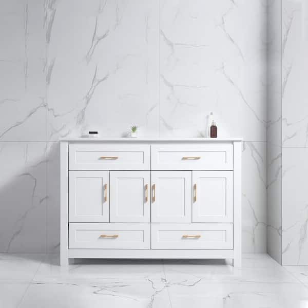 48 in. Freestanding Single Sink White Bath Vanity with White Ceramic Top