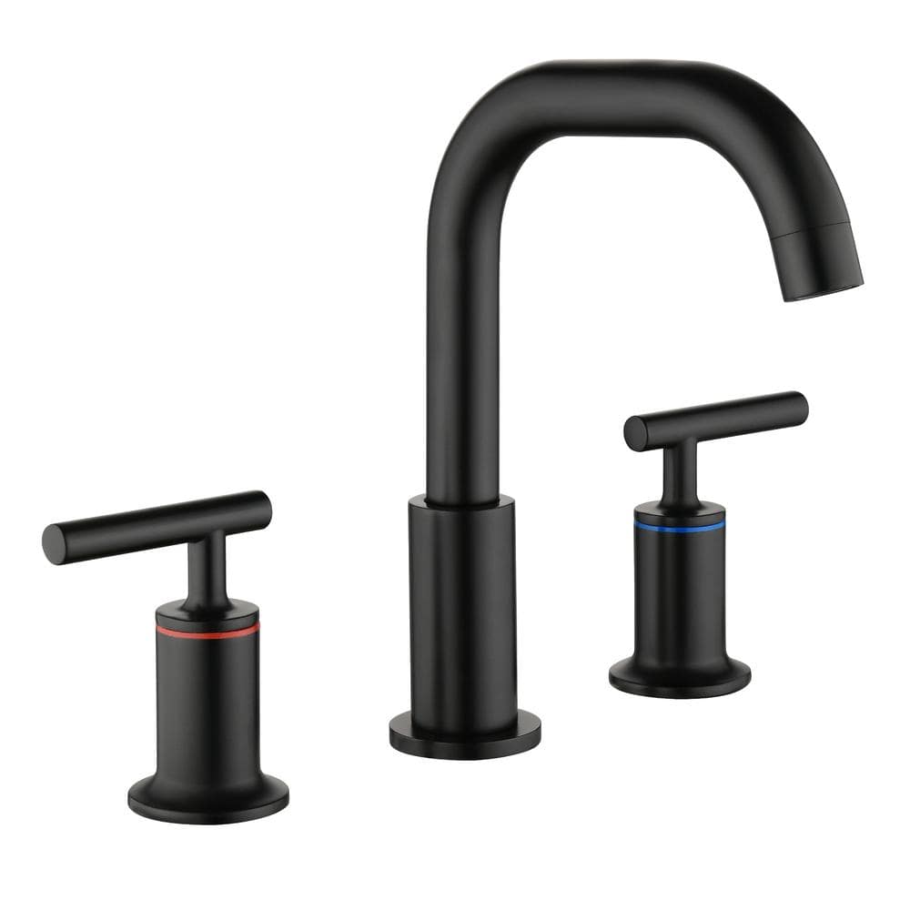 8 in. Widespread Double Handle High Arc Bathroom Faucet in Matte Black