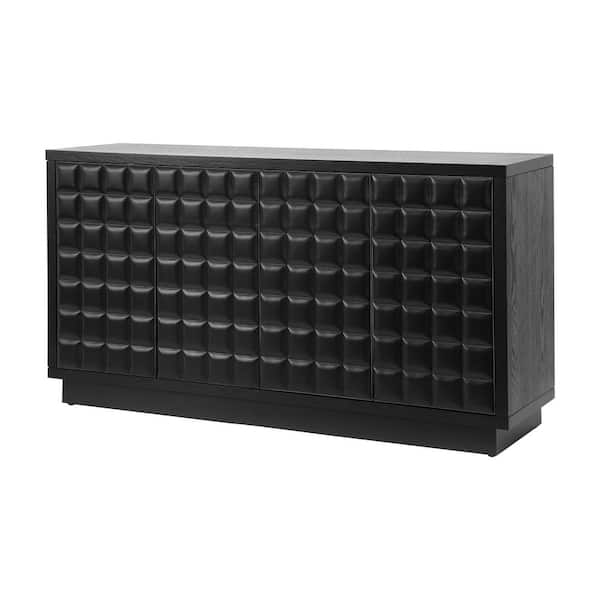 Babur Black 32 in. H Accent Storage Cabinet, Sideboard with Adjustable Shelves, 3D Geometric Doors, Push to Open