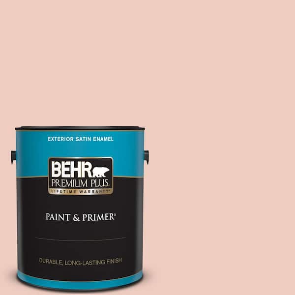 BEHR PREMIUM PLUS 1 gal. #200E-2 Salmon Tint Satin Enamel Exterior Paint & Primer