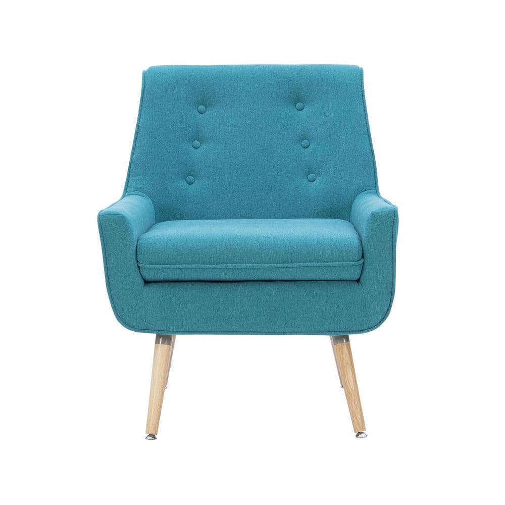 Modern Retro Bright Blue Wood Accent Chair with Button Tufting