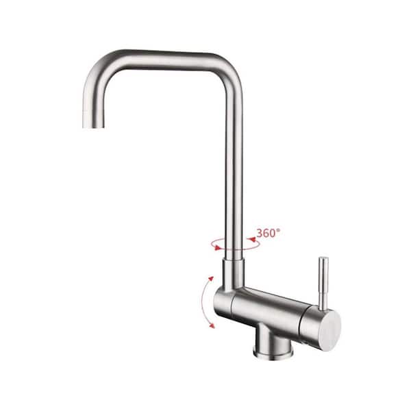 14 in. H Single Handle Deck Mount Foldable Standard Kitchen Faucet in Brushed Nickel