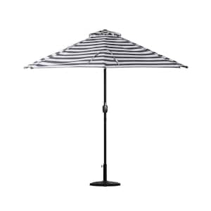 Peru 9 ft. Half Market Patio Umbrella in Black and White Stripe with Base Included