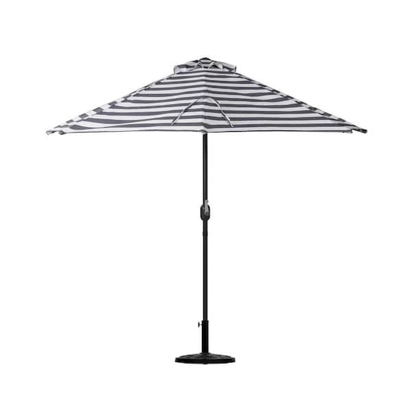 WESTIN OUTDOOR Peru 9 ft. Half Market Patio Umbrella in Black and White Stripe with Base Included