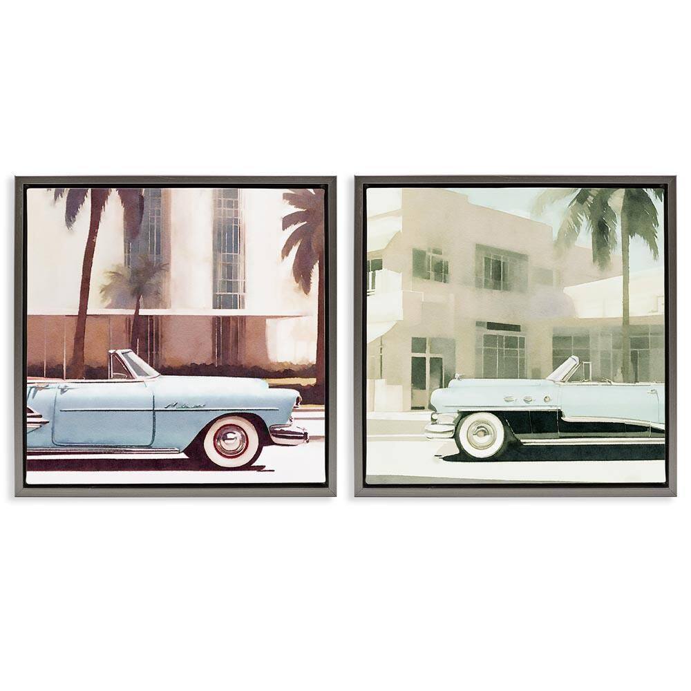 Miami Cars in Summer by Noah Bay 2 Pieces Gray Floater Frame Typography Graphic Art Print 18 in. x 18 in. price history on PriceWatchPro
