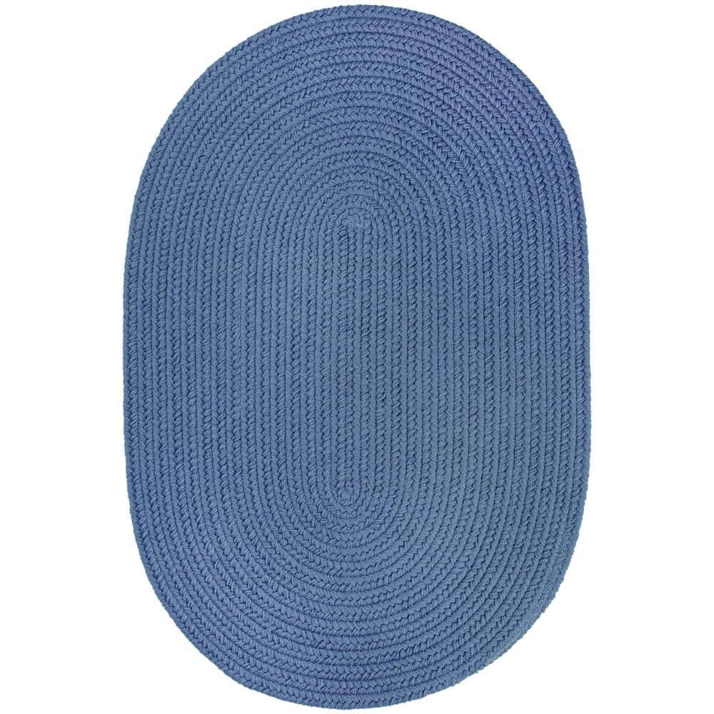 Texturized Solid Marina Blue Poly 2 ft. x 4 ft. Oval Braided Area Rug