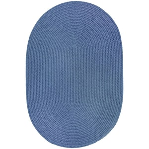 Texturized Solid Marina Blue Poly 2 ft. x 4 ft. Oval Braided Area Rug