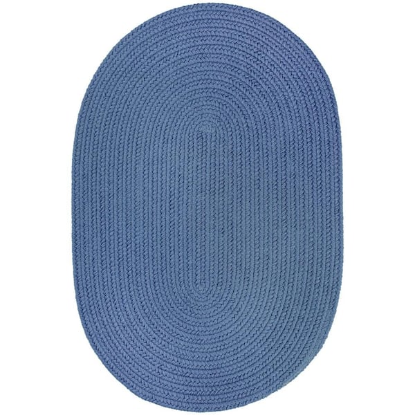 Unbranded Texturized Solid Marina Blue Poly 2 ft. x 4 ft. Oval Braided Area Rug